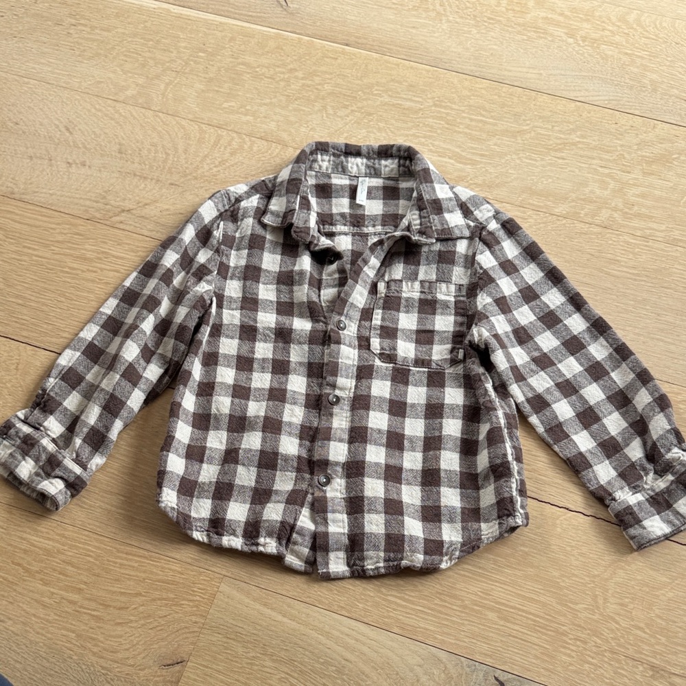 Rylee + Cru Brown and White Checkered Kids Shirt
